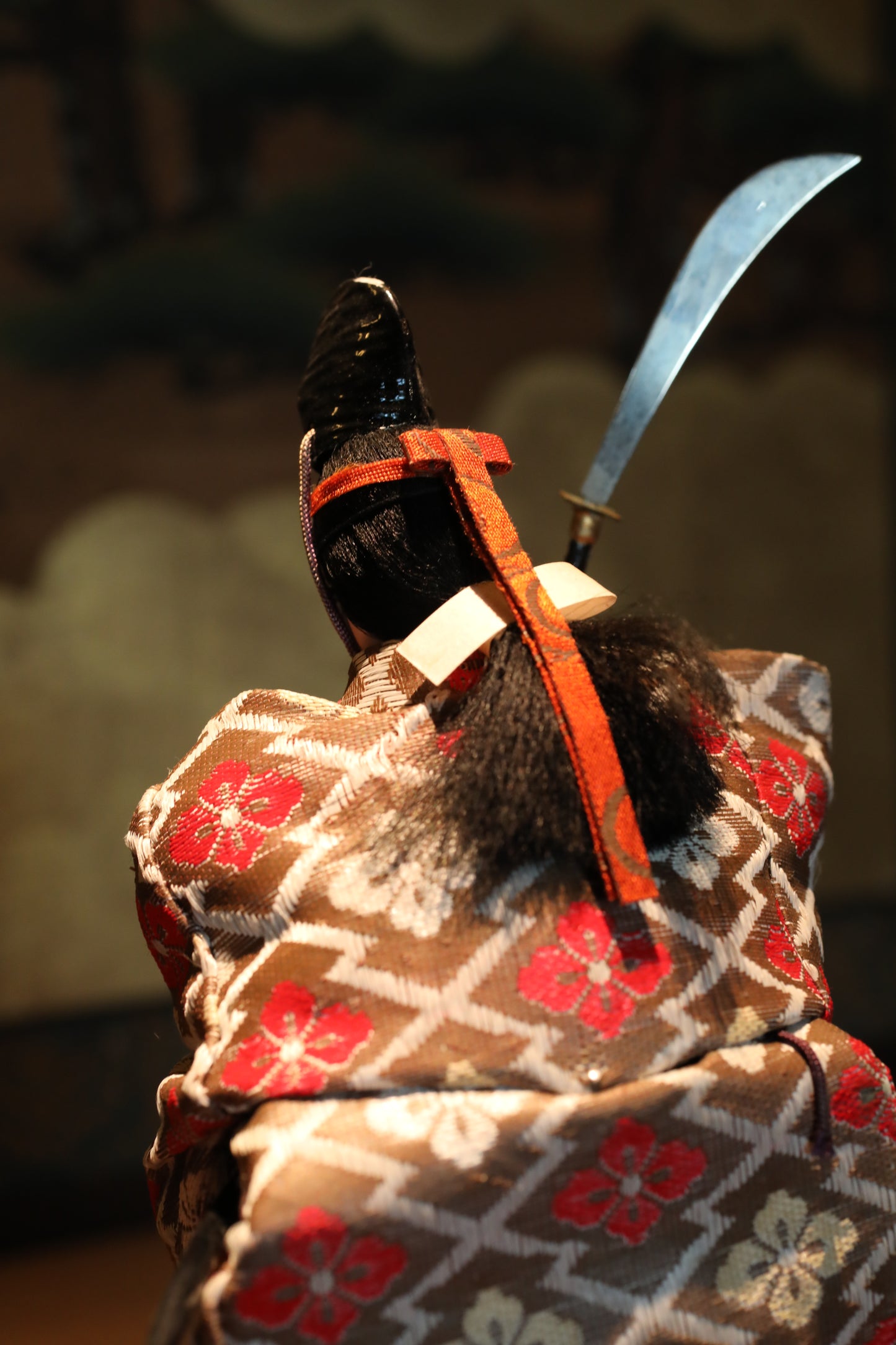 FINE! RARE! Japanese vintage Noh doll Koomote mask mask woman samurai "巴” made of wood and silk KIMONO for Gift H9.8×5.1in/H25×13cm