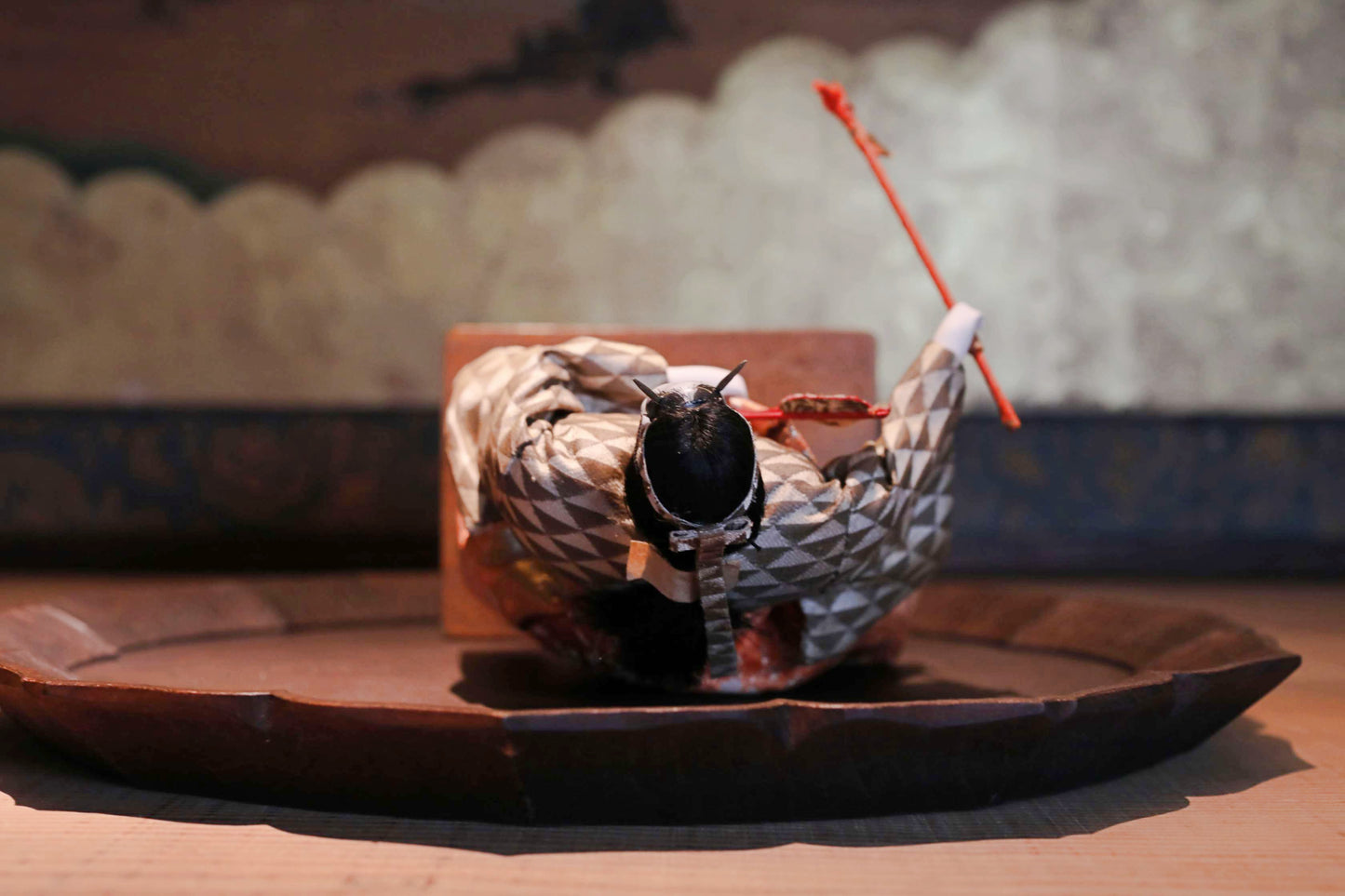 FINE! RARE! Japanese vintage Noh doll Hannya mask demon mask named "道成寺” made of wood and silk KIMONO for Gift H8.5×5.1in/H21.5×13cm