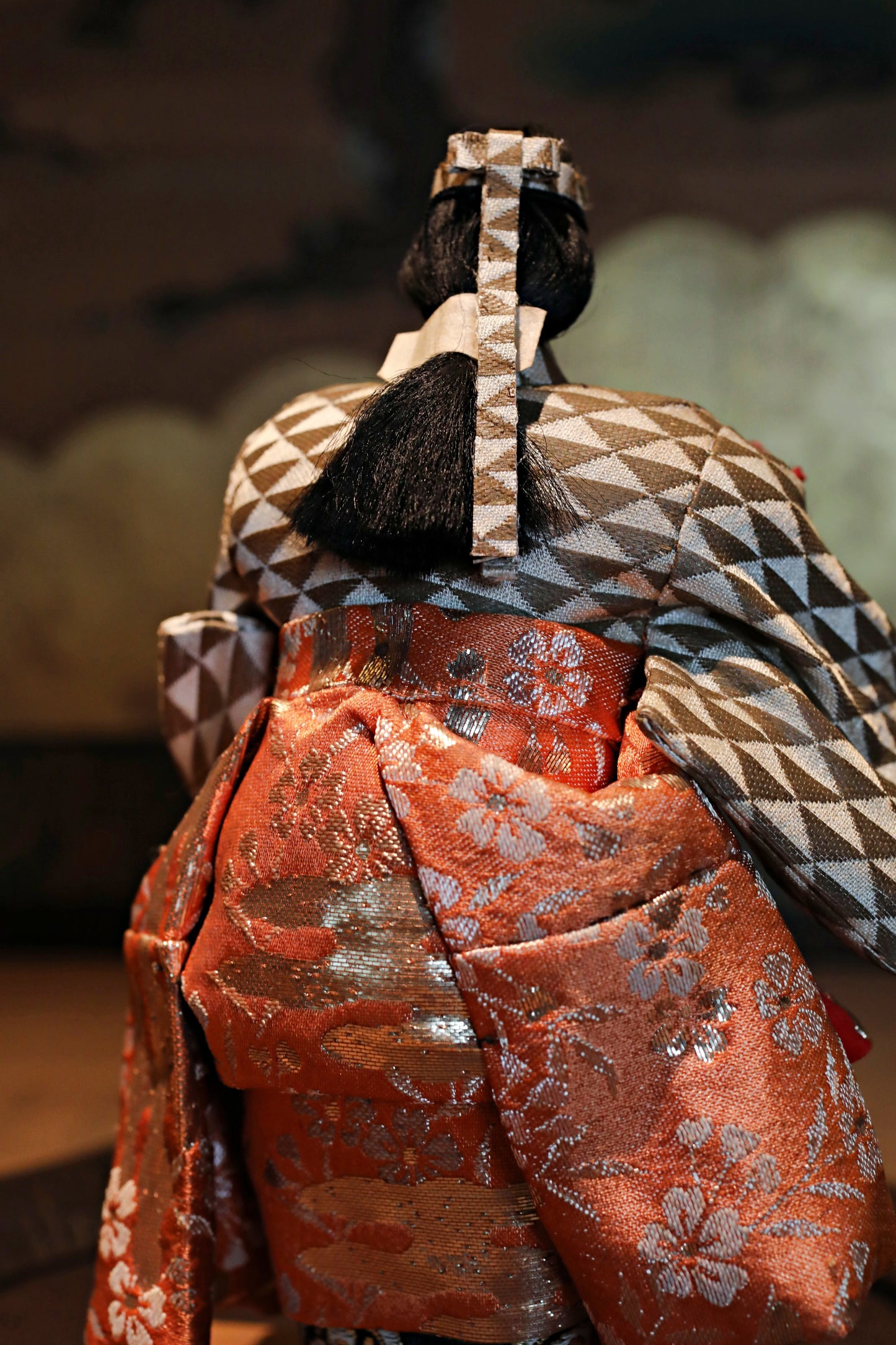 FINE! RARE! Japanese vintage Noh doll Hannya mask demon mask named "道成寺” made of wood and silk KIMONO for Gift H8.5×5.1in/H21.5×13cm