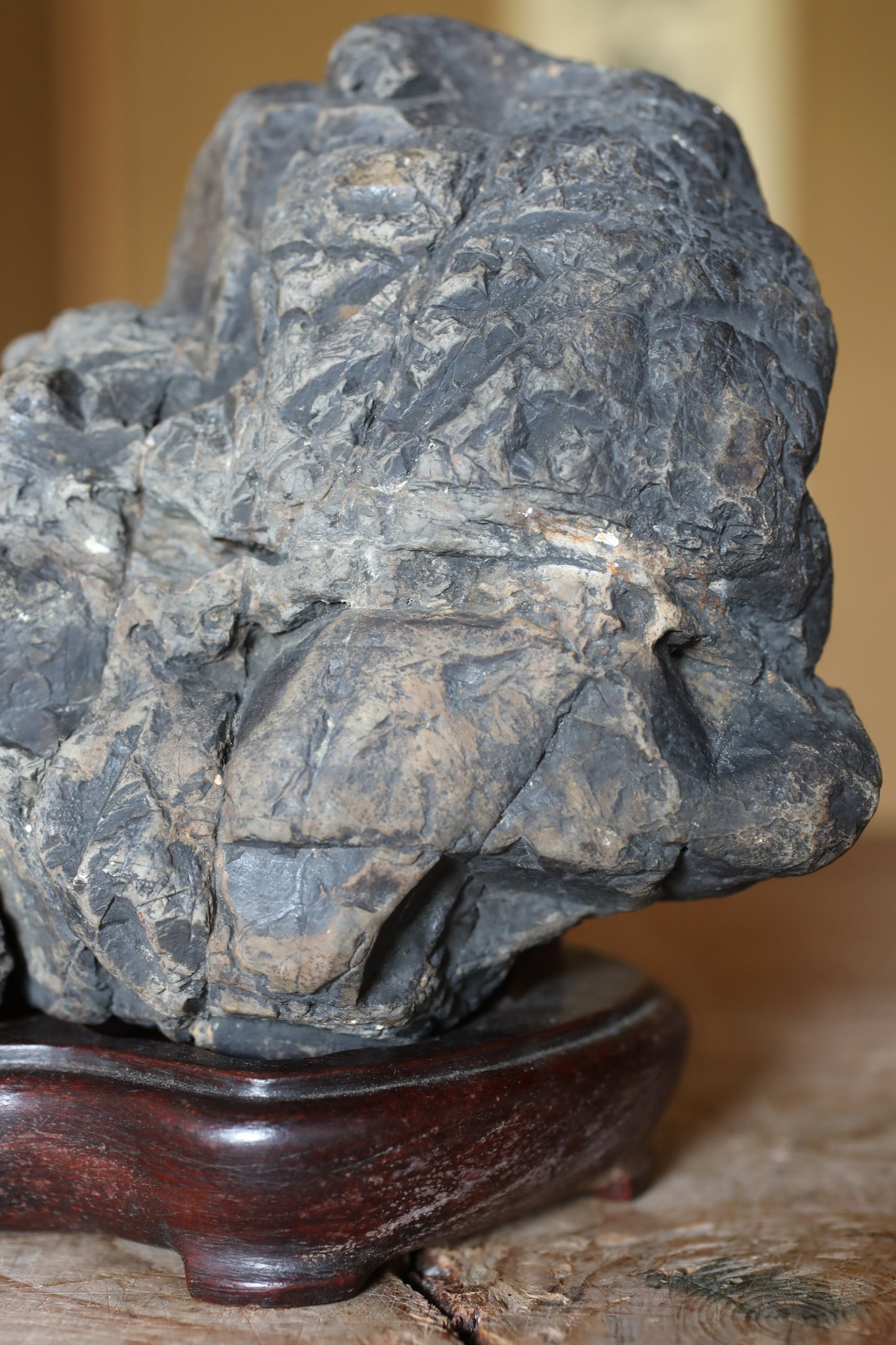 Japanese Suiseki Stone, organic form, Hand Carved Pedestal, Indoor Viewing Power Stone