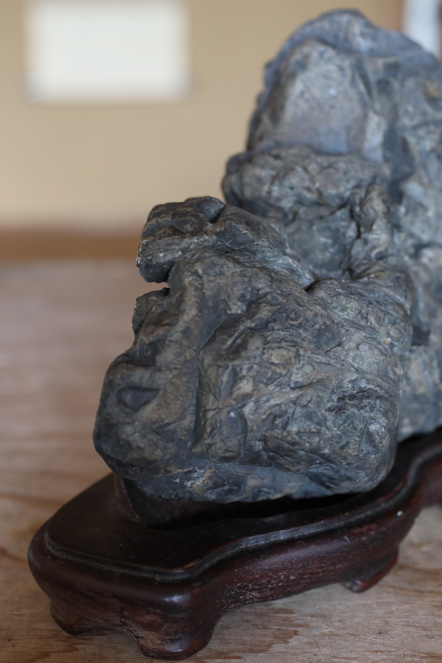 Japanese Suiseki Stone, organic form, Hand Carved Pedestal, Indoor Viewing Power Stone