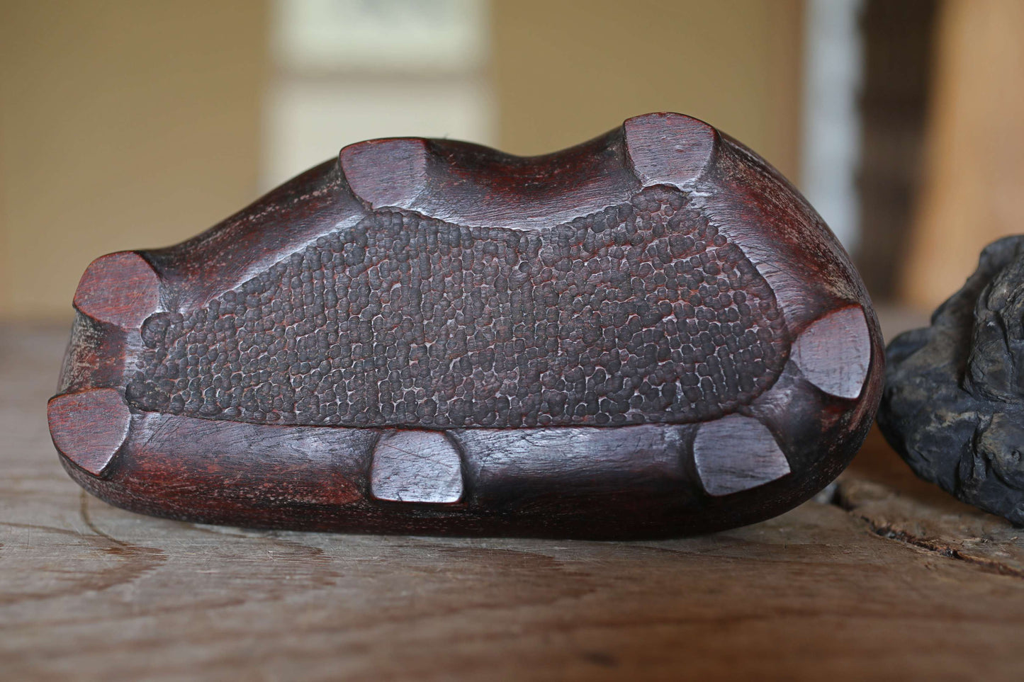 Japanese Suiseki Stone, organic form, Hand Carved Pedestal, Indoor Viewing Power Stone