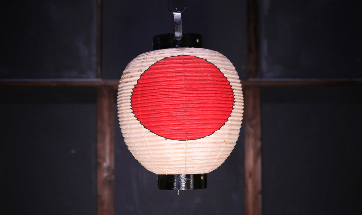 Japanese vintage hanging paper lantern with red circle Candle holder for the shrine Festival Light offered to God "chouchin" H16.1in/H41cm