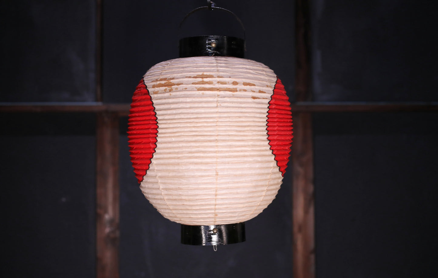 Japanese vintage hanging paper lantern with red circle Candle holder for the shrine Festival Light offered to God "chouchin" H16.1in/H41cm