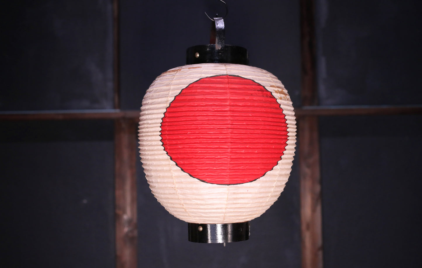 Japanese vintage hanging paper lantern with red circle Candle holder for the shrine Festival Light offered to God "chouchin" H16.1in/H41cm
