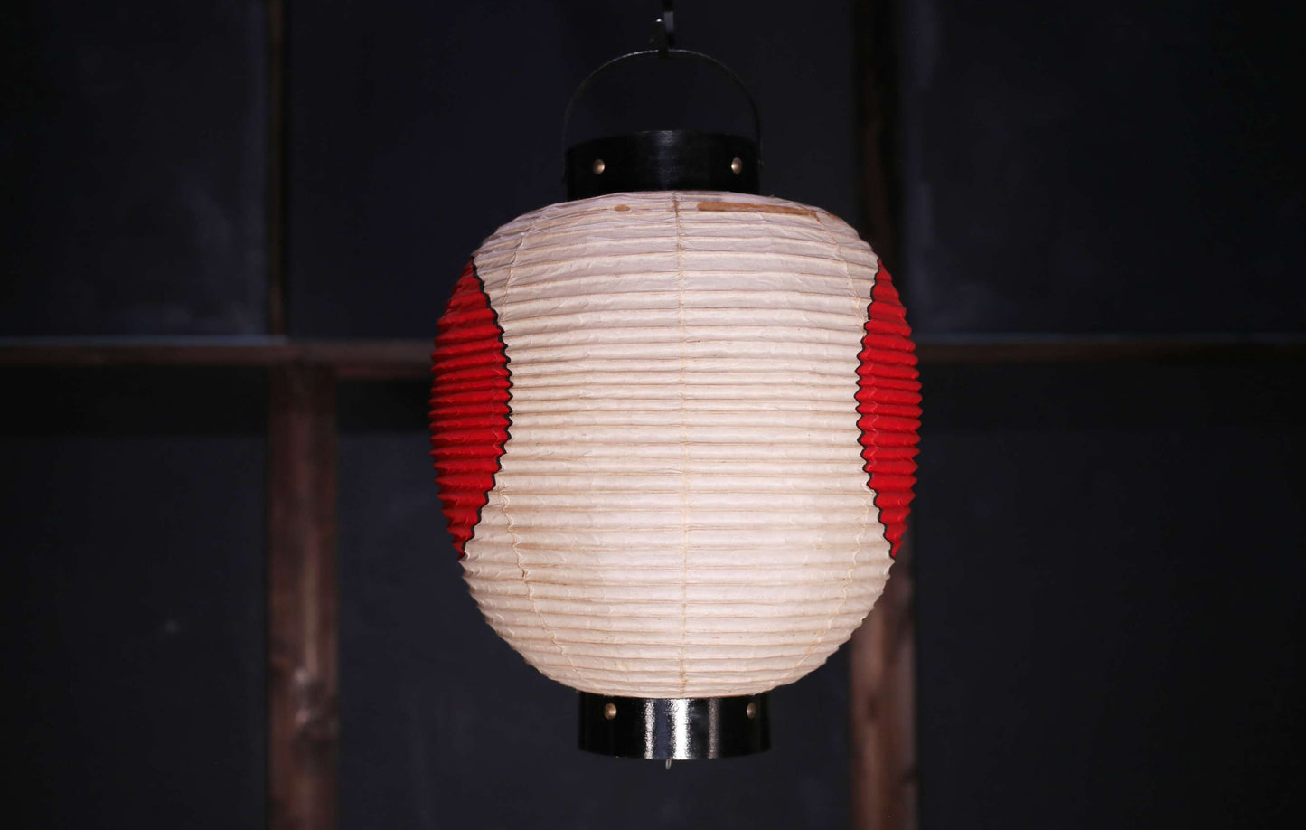 Japanese vintage hanging paper lantern with red circle Candle holder for the shrine Festival Light offered to God "chouchin" H16.1in/H41cm