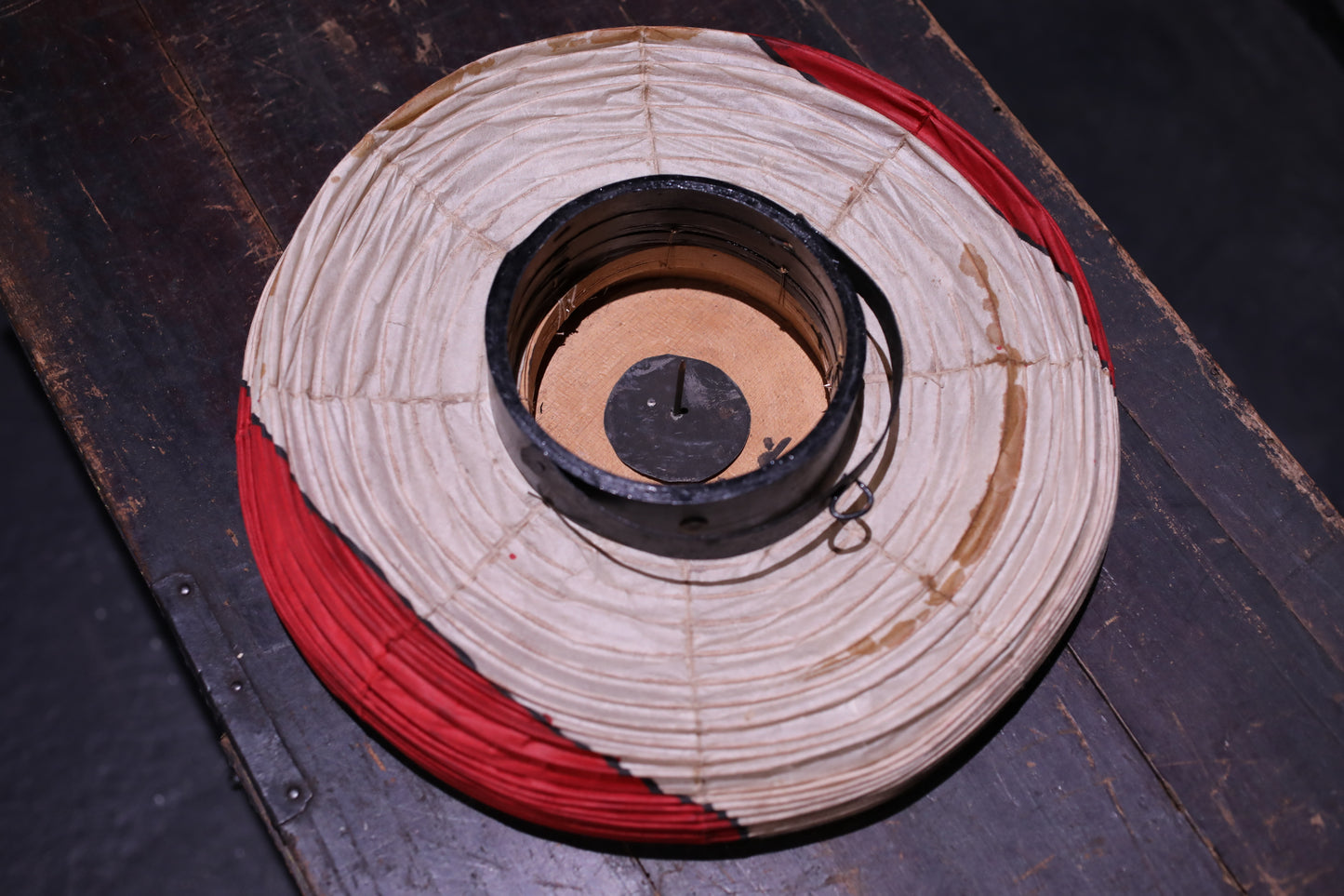 Japanese vintage hanging paper lantern with red circle Candle holder for the shrine Festival Light offered to God "chouchin" H16.1in/H41cm