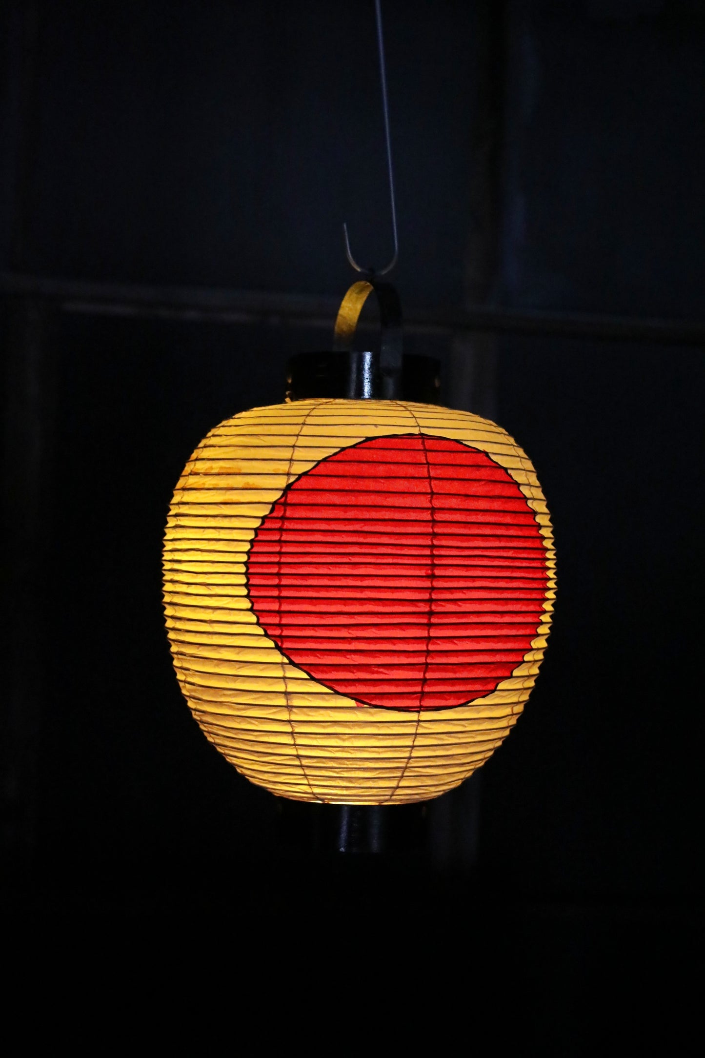 Japanese vintage hanging paper lantern with red circle Candle holder for the shrine Festival Light offered to God "chouchin" H16.1in/H41cm