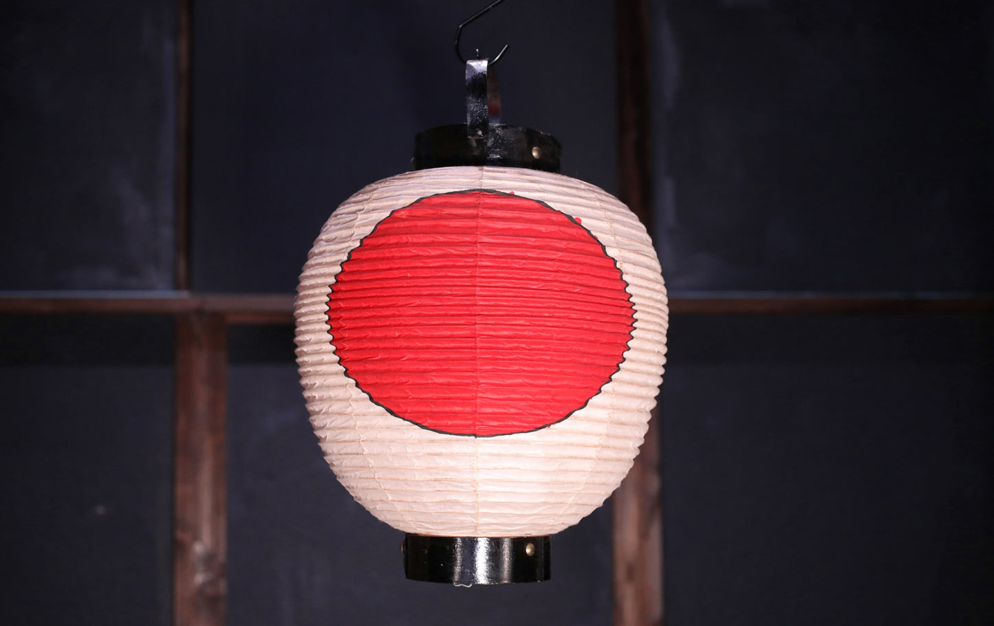 Japanese vintage hanging paper lantern with red circle Candle holder for the shrine Festival Light offered to God "chouchin" H16.1in/H41cm