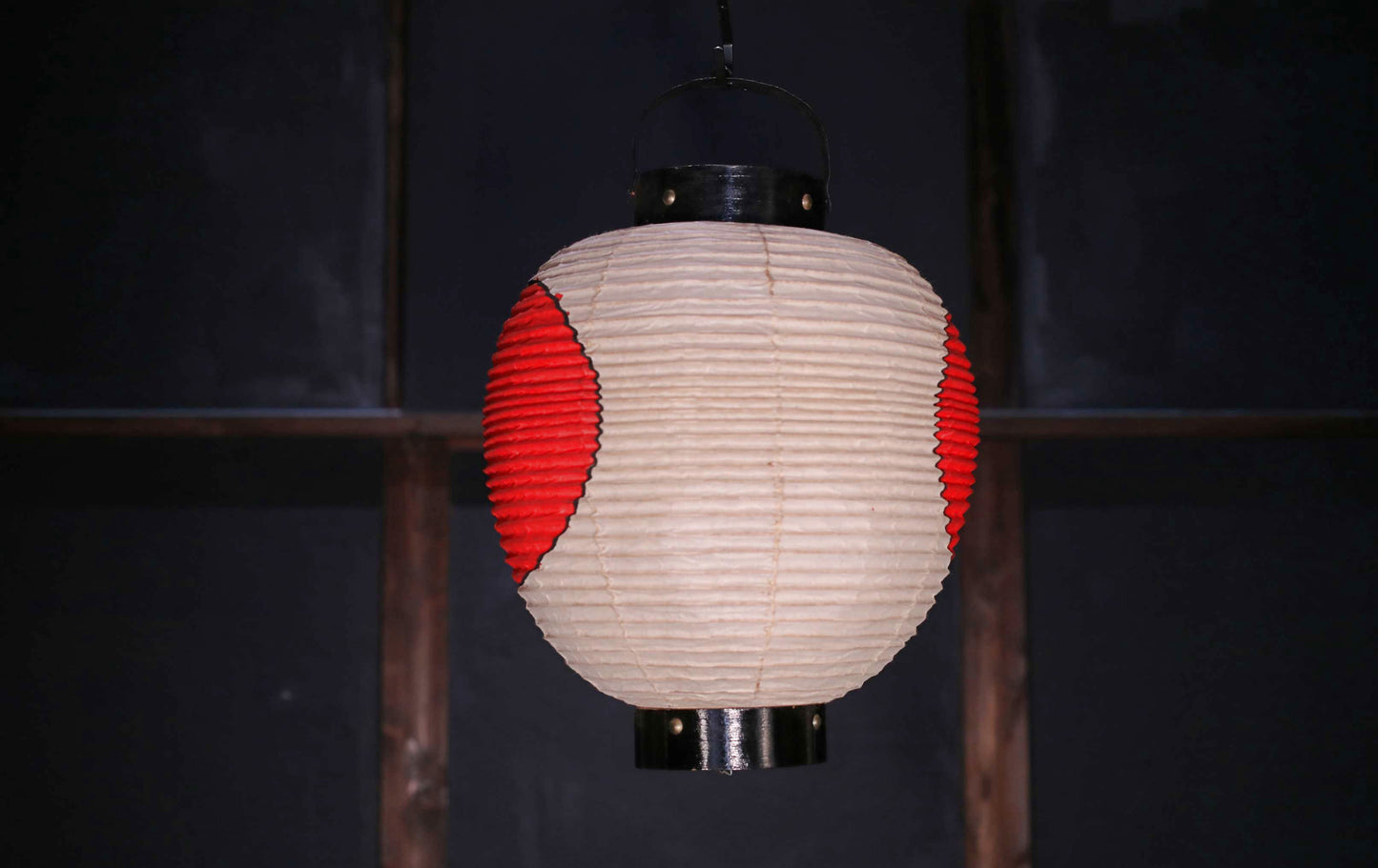 Japanese vintage hanging paper lantern with red circle Candle holder for the shrine Festival Light offered to God "chouchin" H16.1in/H41cm