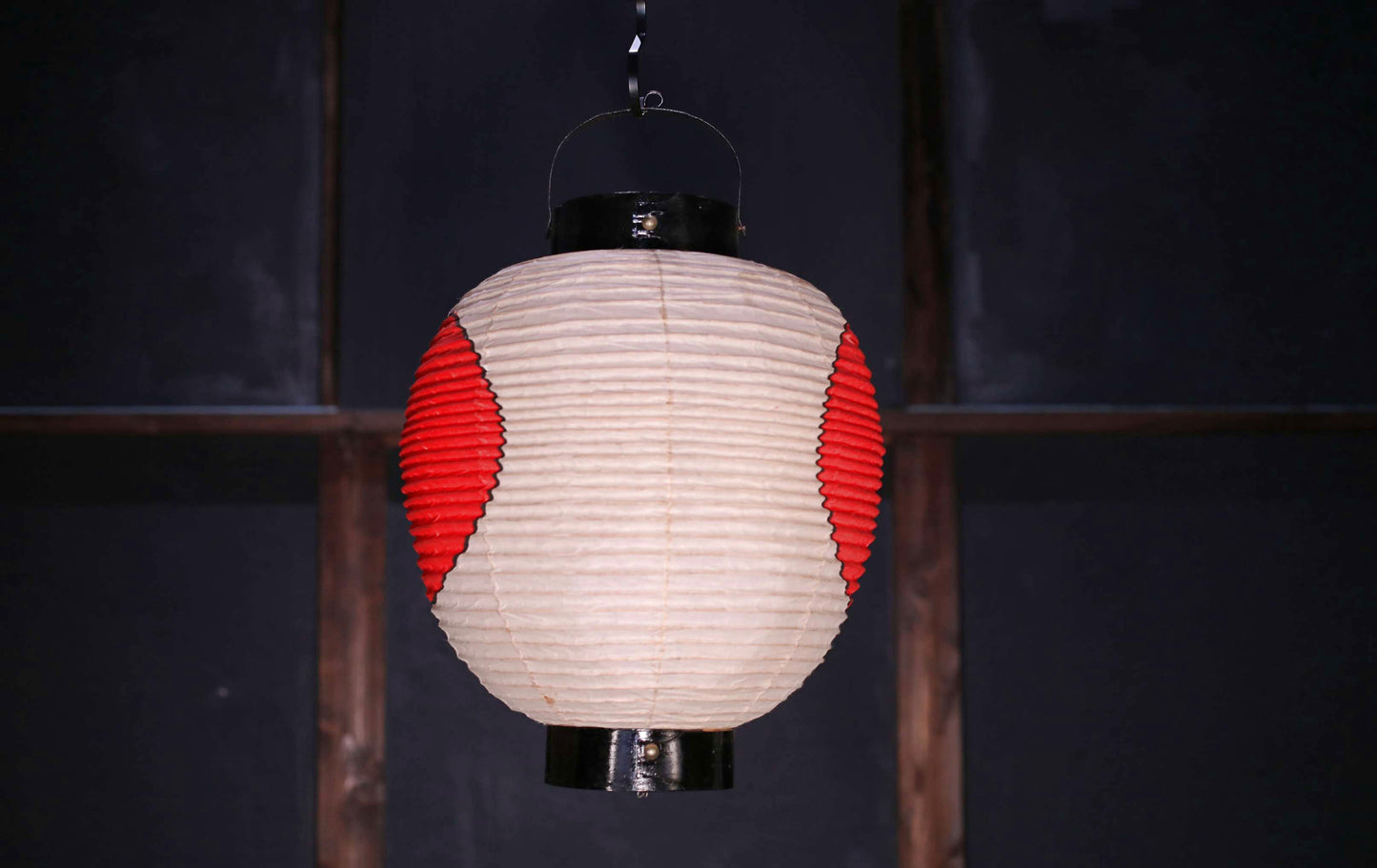 Japanese vintage hanging paper lantern with red circle Candle holder for the shrine Festival Light offered to God "chouchin" H16.1in/H41cm