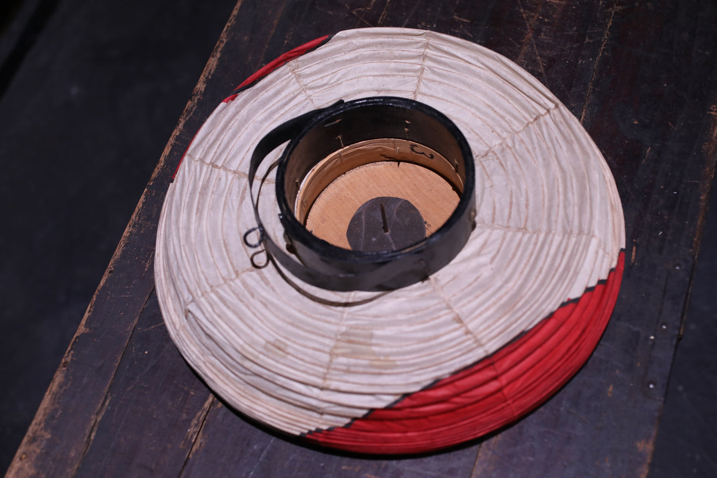 Japanese vintage hanging paper lantern with red circle Candle holder for the shrine Festival Light offered to God "chouchin" H16.1in/H41cm