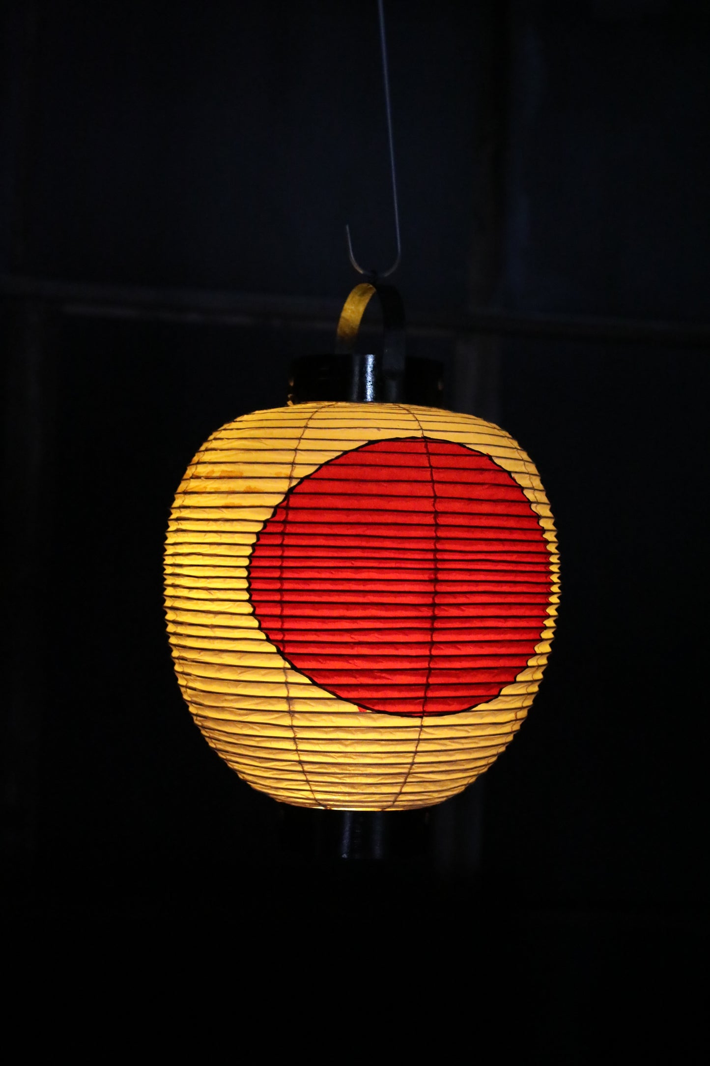 Japanese vintage hanging paper lantern with red circle Candle holder for the shrine Festival Light offered to God "chouchin" H16.1in/H41cm