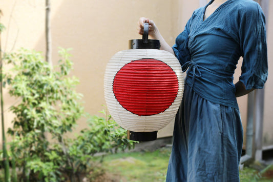 Japanese vintage hanging paper lantern with red circle Candle holder for the shrine Festival Light offered to God "chouchin" H16.1in/H41cm (コピー)