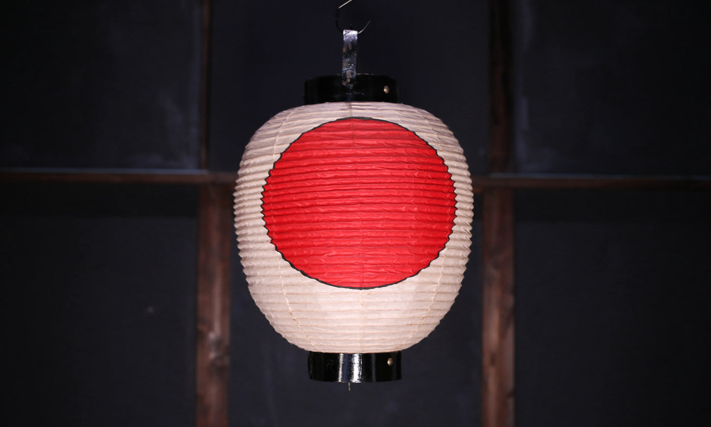 Japanese vintage hanging paper lantern with red circle Candle holder for the shrine Festival Light offered to God "chouchin" H16.1in/H41cm