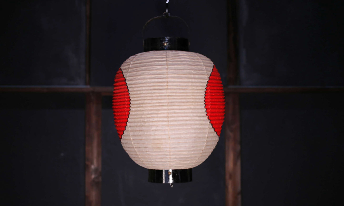 Japanese vintage hanging paper lantern with red circle Candle holder for the shrine Festival Light offered to God "chouchin" H16.1in/H41cm