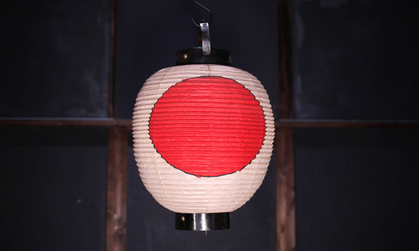 Japanese vintage hanging paper lantern with red circle Candle holder for the shrine Festival Light offered to God "chouchin" H16.1in/H41cm