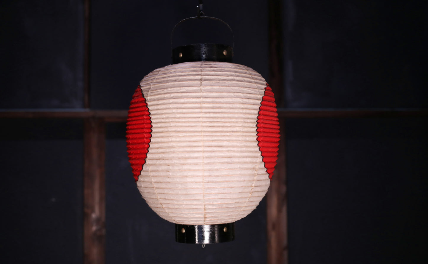 Japanese vintage hanging paper lantern with red circle Candle holder for the shrine Festival Light offered to God "chouchin" H16.1in/H41cm