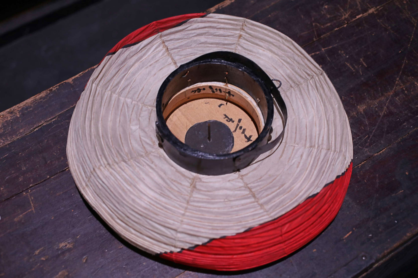 Japanese vintage hanging paper lantern with red circle Candle holder for the shrine Festival Light offered to God "chouchin" H16.1in/H41cm