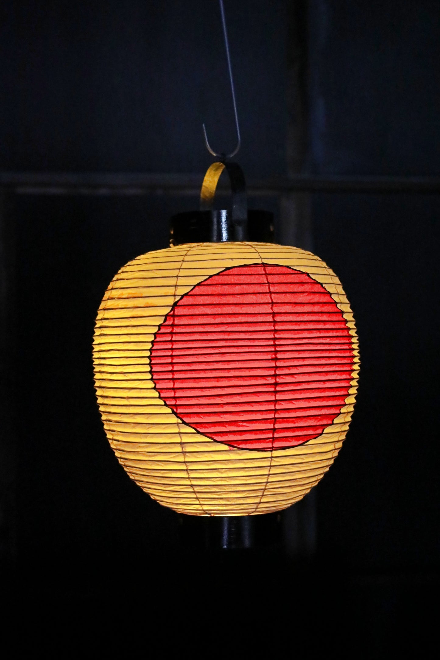 Japanese vintage hanging paper lantern with red circle Candle holder for the shrine Festival Light offered to God "chouchin" H16.1in/H41cm
