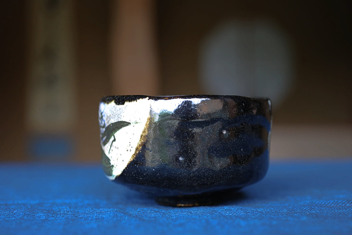 Matcha bowl Japanese vintage CHAWAN "kenzan" kyo-ware with flower, Signed, Tea Ceremony with a box