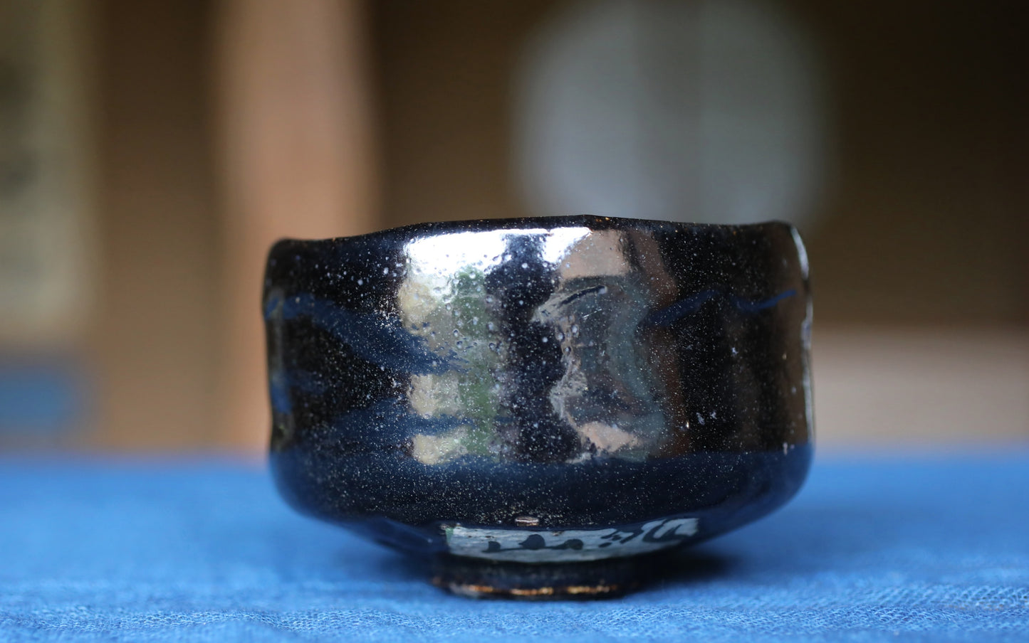 Matcha bowl Japanese vintage CHAWAN "kenzan" kyo-ware with flower, Signed, Tea Ceremony with a box