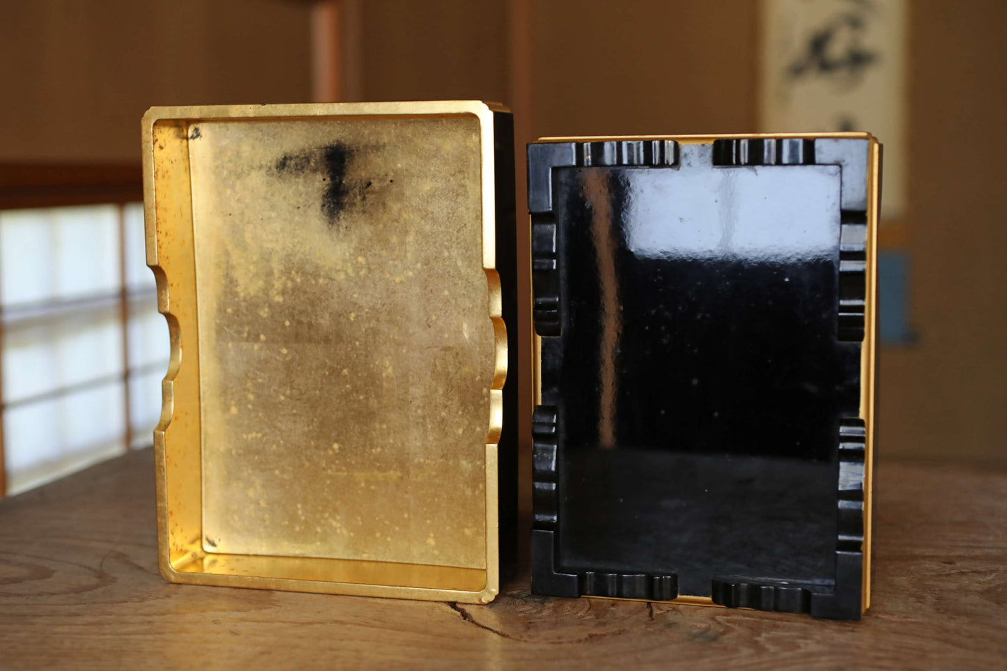 Japanese Maki-e Lacquer Box, Gold Wisteria Crest, Sutra Storage