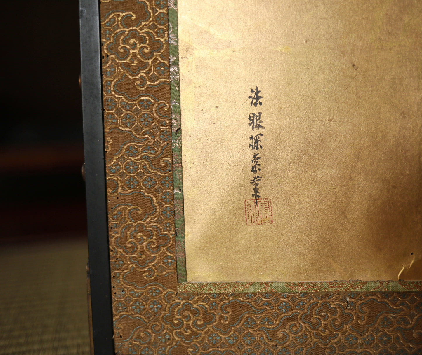 FINE! Japanese antique furniture 1700s EDO Byobu wind screen hand painting, Real Gold background with bamboo with sign W55.1in/H140cm