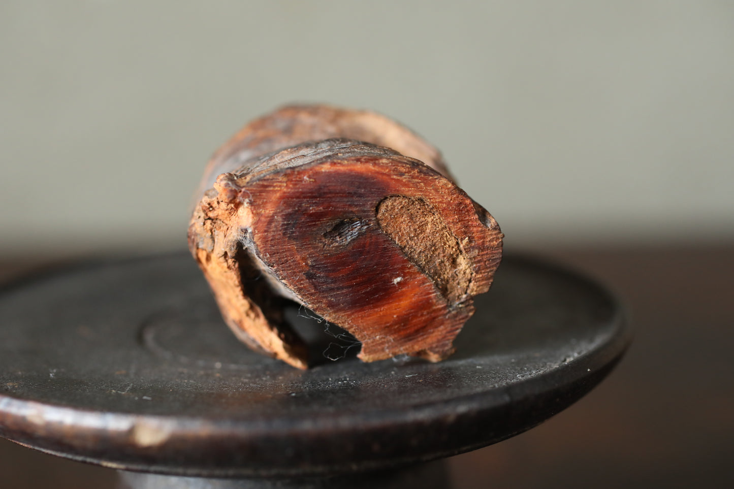 Japanese antique mini sharp eyes DARUMA doll wood slab Burl Sculpture, OMAMORI ZEN master, buddhist monk hand craft art H3.3in/H8.5cm