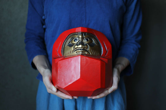 Daruma- Large Vintage Metal Figurine, Japanese Ornament (H8.7x7.1in/H22cm×18cm)