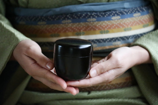 Vintage Wajima Rikyu Natsume Matcha Tea Caddy, all black Tea ceremony, Box