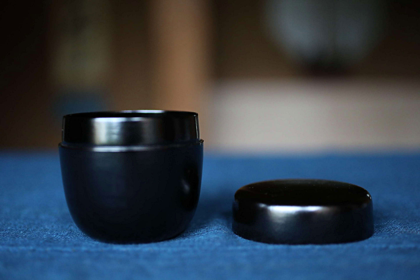 Vintage Wajima Rikyu Natsume Matcha Tea Caddy, all black Tea ceremony, Box