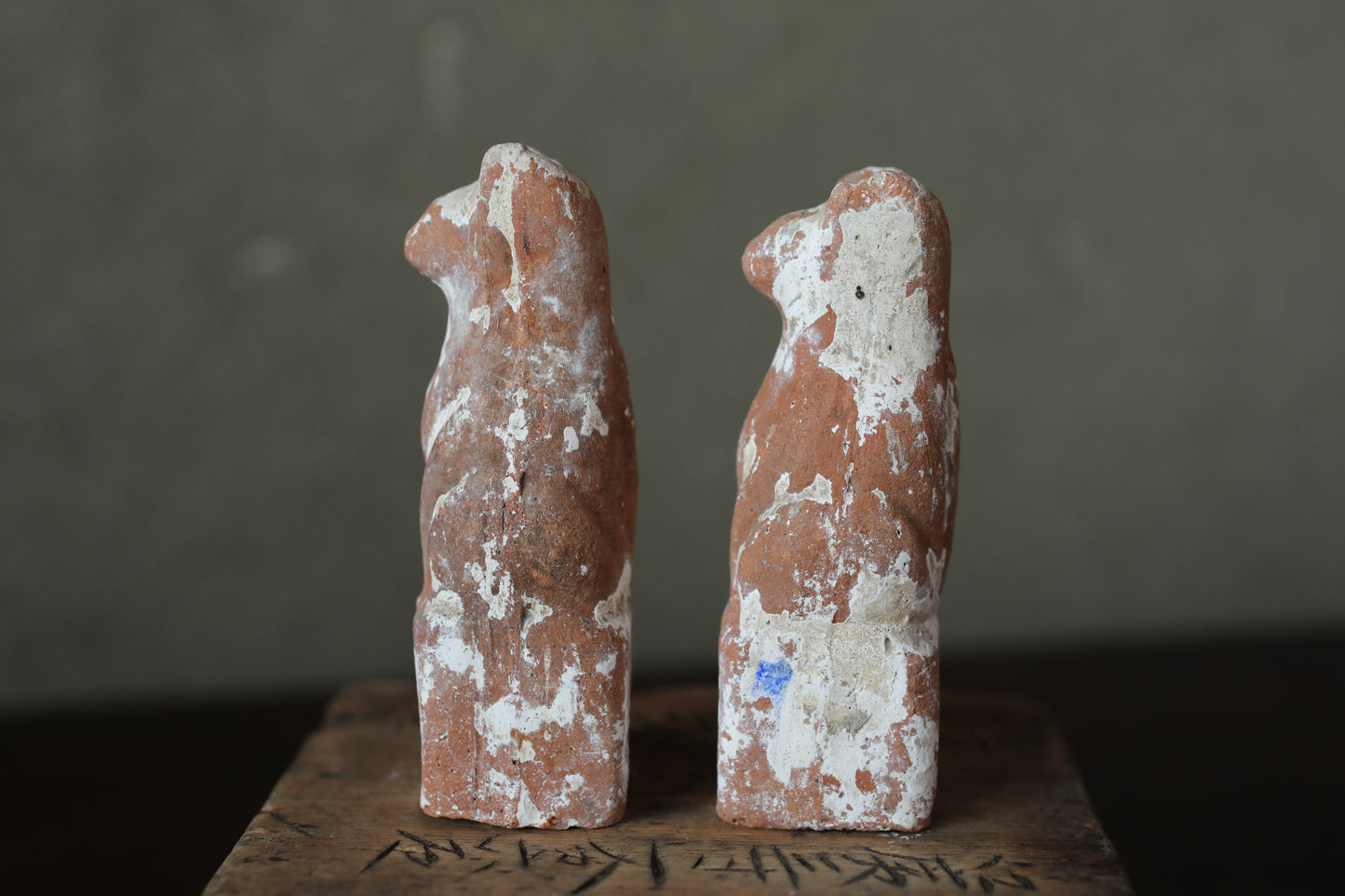 Antique Japanese Kitsune Pottery Dolls, Shinto Shrine Foxes (1910s Pair)