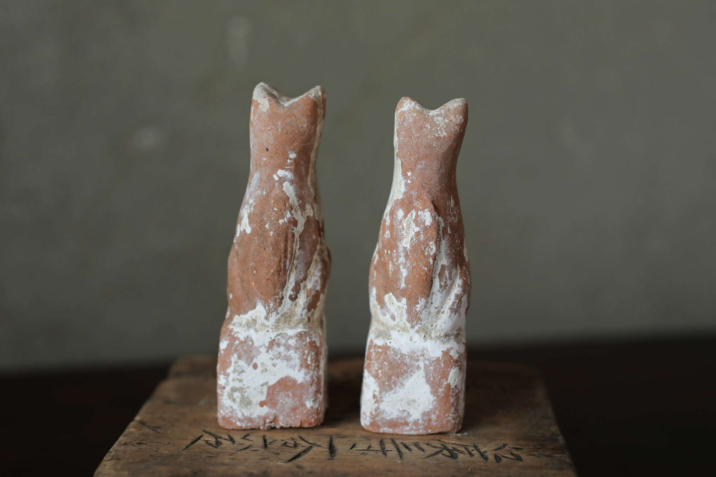 Antique Japanese Kitsune Pottery Dolls, Shinto Shrine Foxes (1910s Pair)