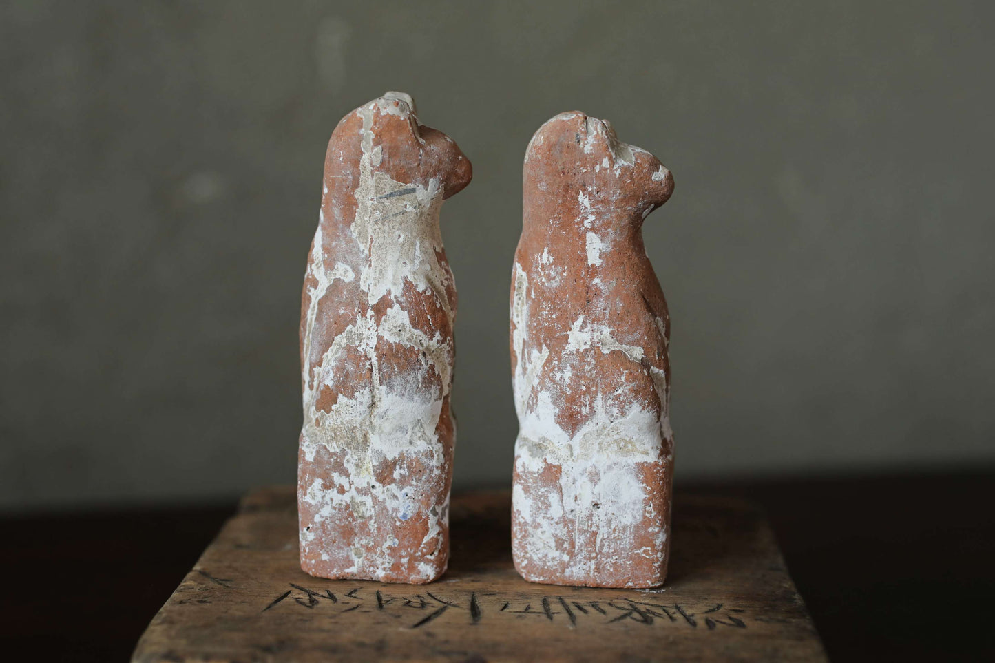 Antique Japanese Kitsune Pottery Dolls, Shinto Shrine Foxes (1910s Pair)