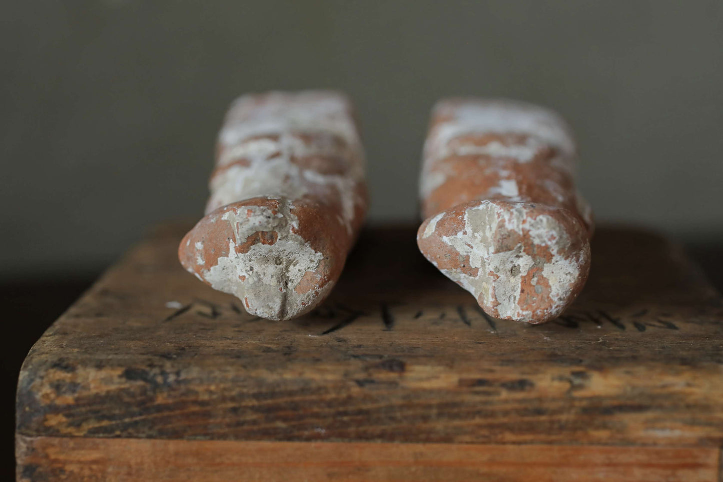 Antique Japanese Kitsune Pottery Dolls, Shinto Shrine Foxes (1910s Pair)