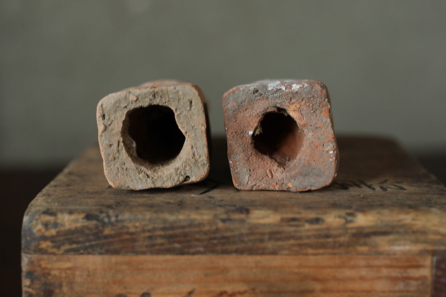 Japanese Antique 1910s pair of KITSUNE dolls Pottery from Shinto shrine Altar Foxes art Japanese guardian deity Okimono H3.5in/9cm