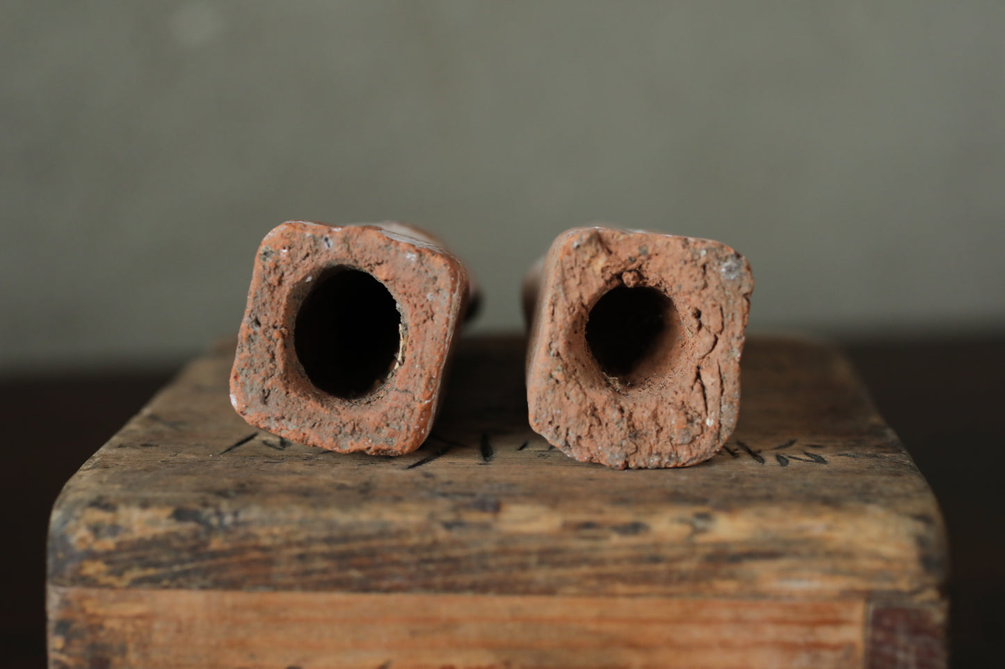 Japanese Antique 1910s pair of KITSUNE dolls Pottery from Shinto shrine Altar Foxes art Japanese guardian deity Okimono H3.5in/9cm