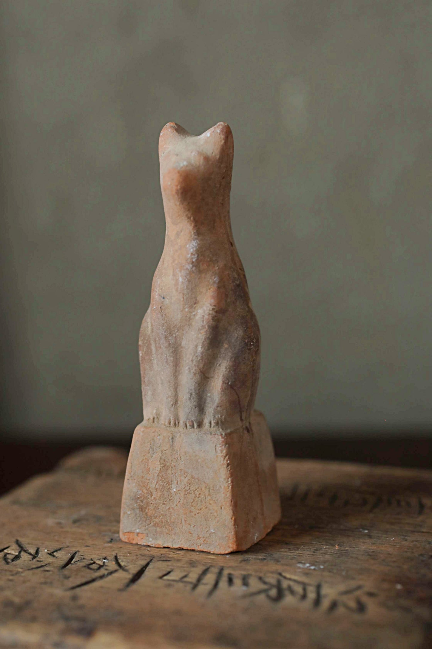 Japanese Antique 1910s KITSUNE doll Pottery from Shinto shrine Altar Foxes art Japanese guardian deity Okimono H3.5in/8.8cm