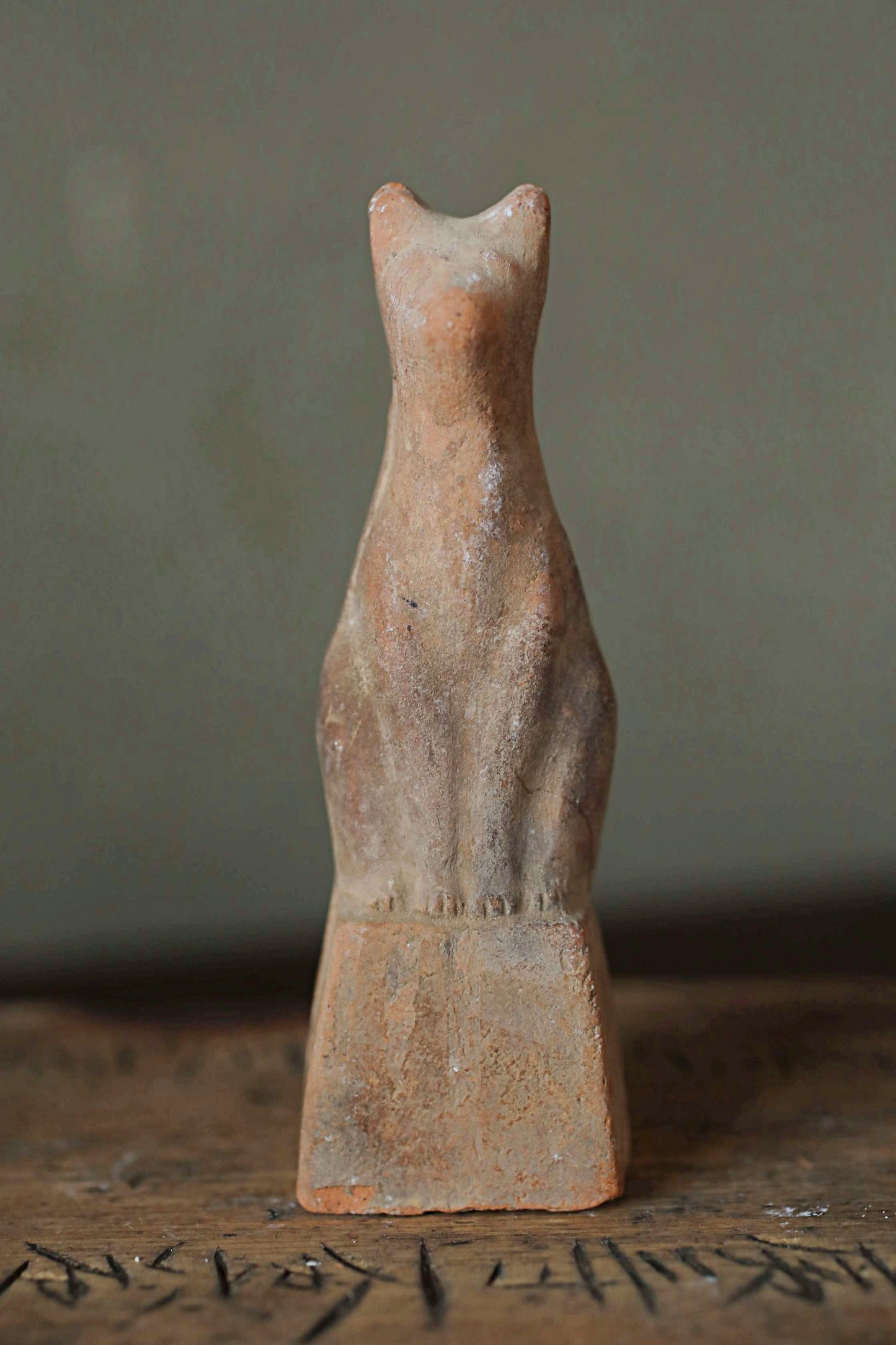 Japanese Antique 1910s KITSUNE doll Pottery from Shinto shrine Altar Foxes art Japanese guardian deity Okimono H3.5in/8.8cm