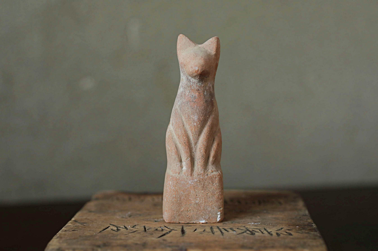 Japanese Antique 1910s KITSUNE doll Pottery from Shinto shrine Altar Foxes art Japanese guardian deity Okimono H3.5in/8.8cm