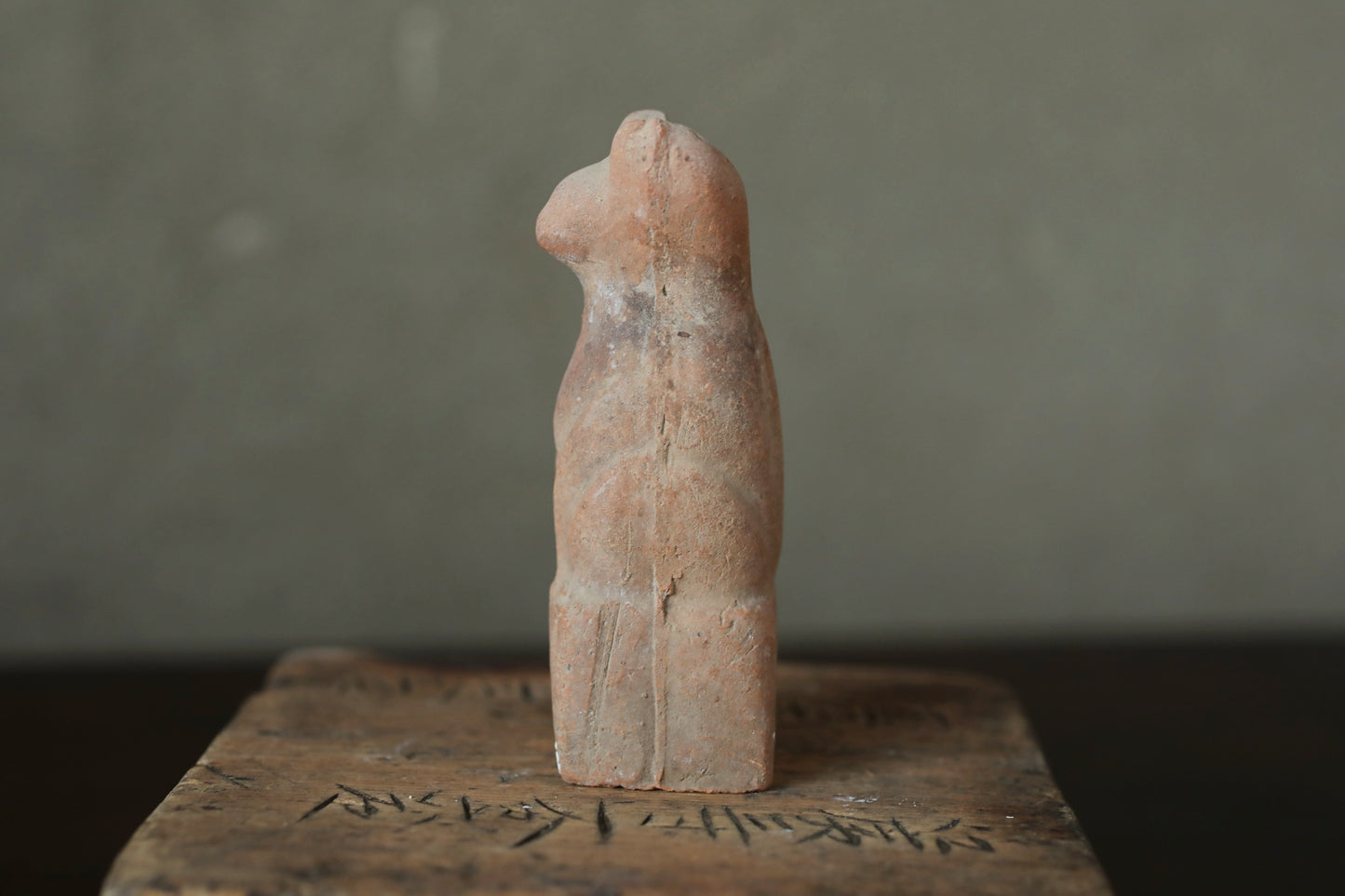 Japanese Antique 1910s KITSUNE doll Pottery from Shinto shrine Altar Foxes art Japanese guardian deity Okimono H3.5in/8.8cm