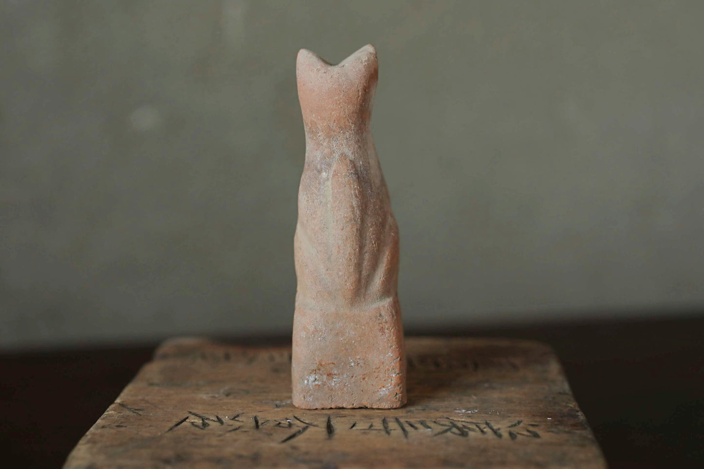 Japanese Antique 1910s KITSUNE doll Pottery from Shinto shrine Altar Foxes art Japanese guardian deity Okimono H3.5in/8.8cm