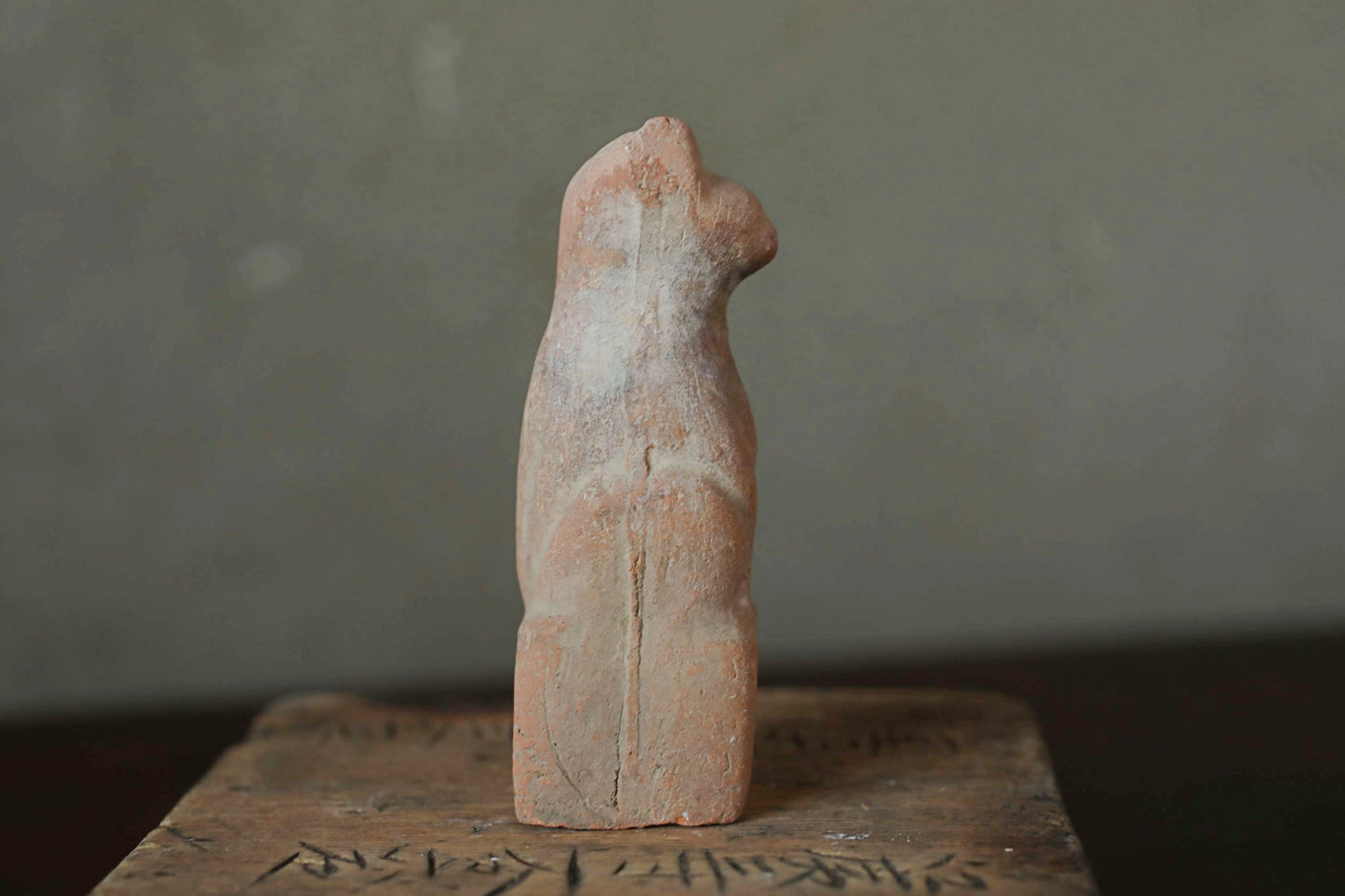 Japanese Antique 1910s KITSUNE doll Pottery from Shinto shrine Altar Foxes art Japanese guardian deity Okimono H3.5in/8.8cm