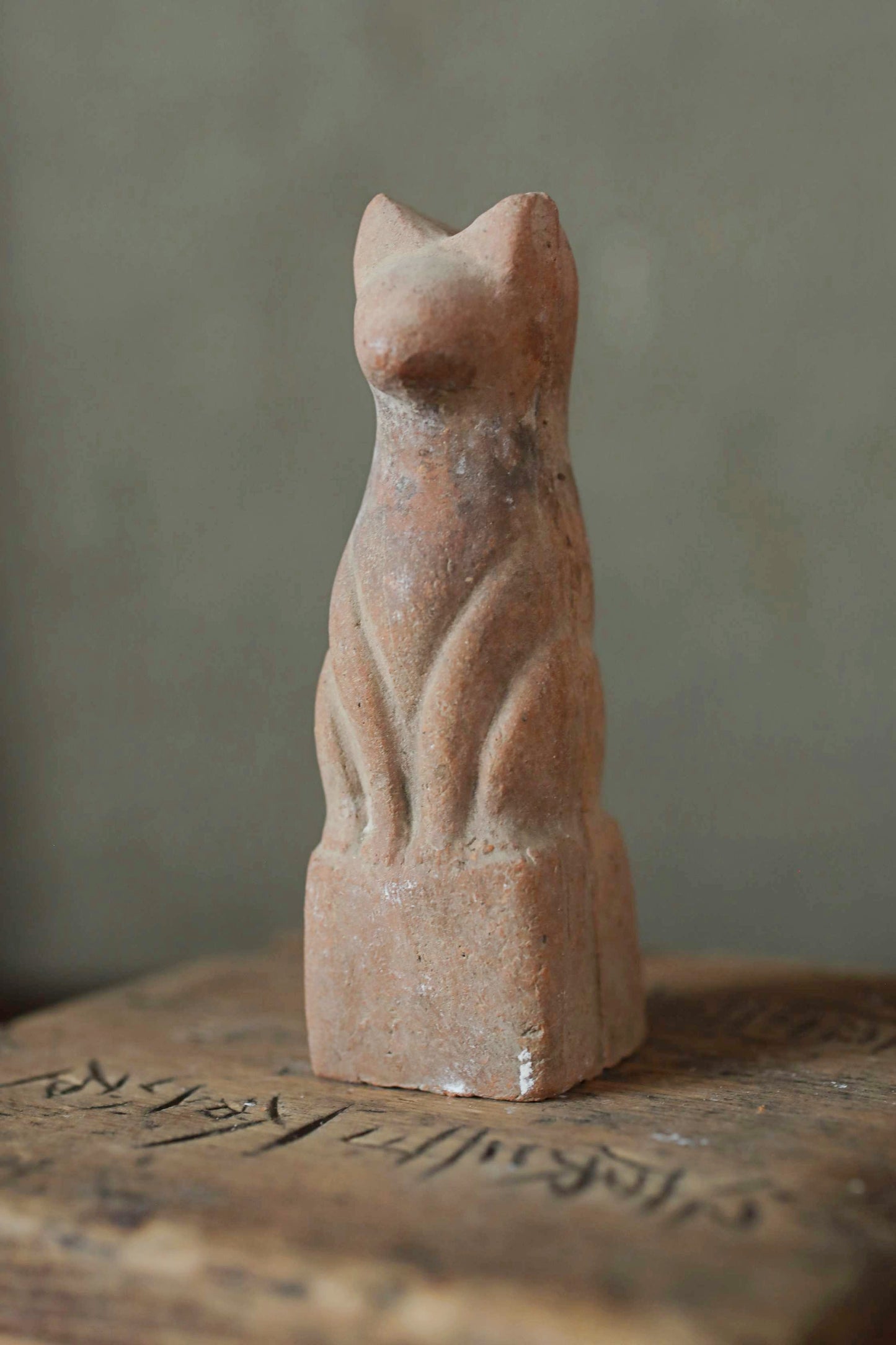 Japanese Antique 1910s KITSUNE doll Pottery from Shinto shrine Altar Foxes art Japanese guardian deity Okimono H3.5in/8.8cm