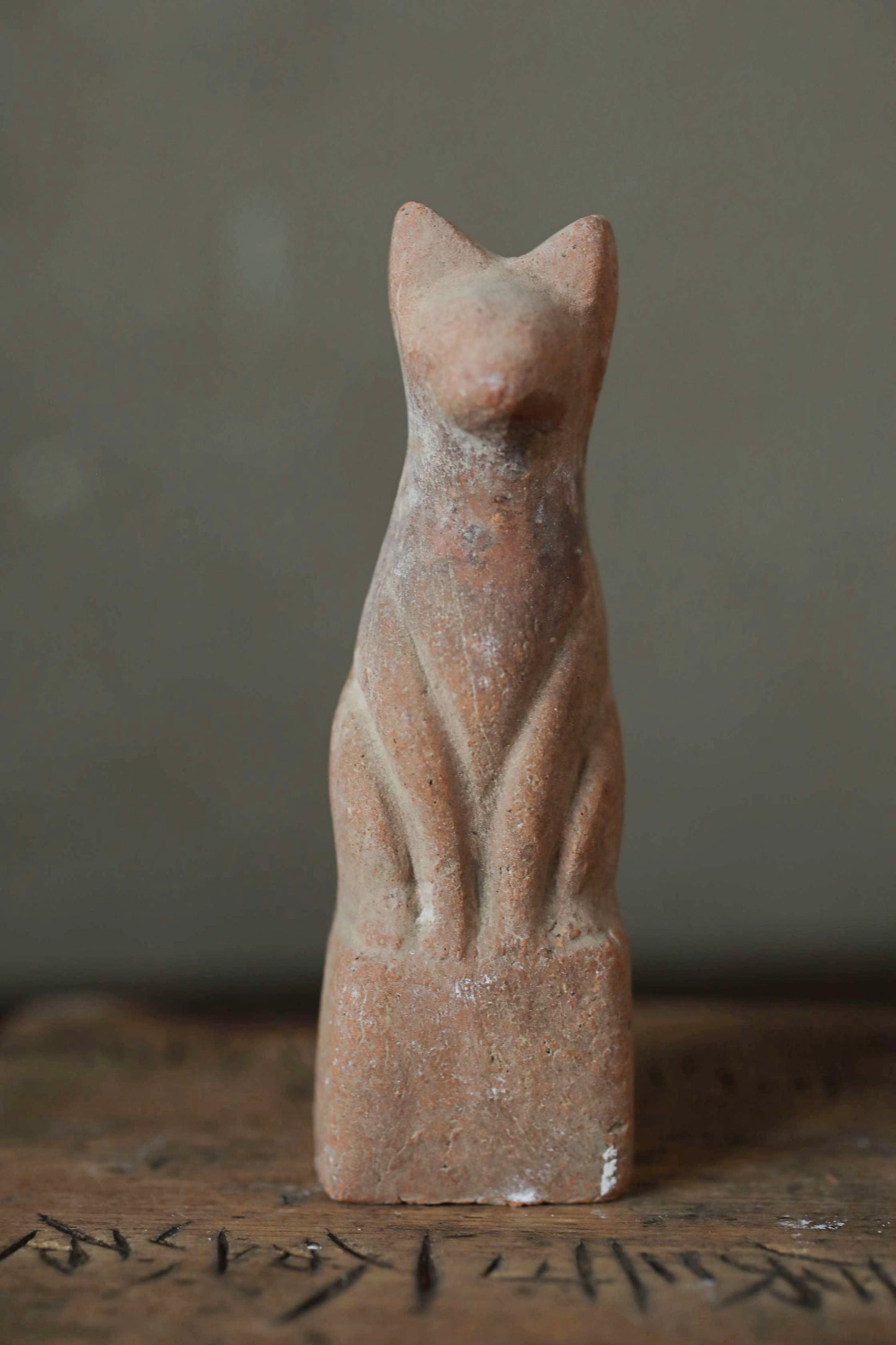 Japanese Antique 1910s KITSUNE doll Pottery from Shinto shrine Altar Foxes art Japanese guardian deity Okimono H3.5in/8.8cm