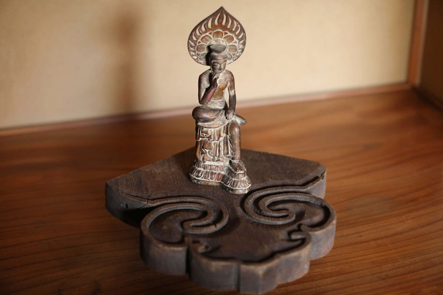 Antique Japanese Wood Carving Gegyo - Buddhist Temple Cloud Pedestal EDO