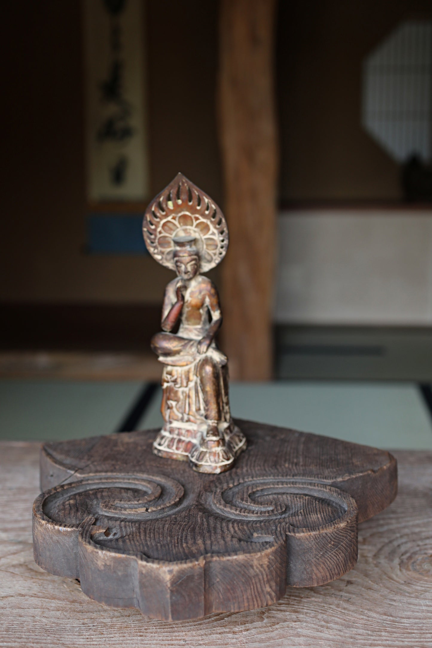 Antique Japanese Wood Carving Gegyo - Buddhist Temple Cloud Pedestal EDO