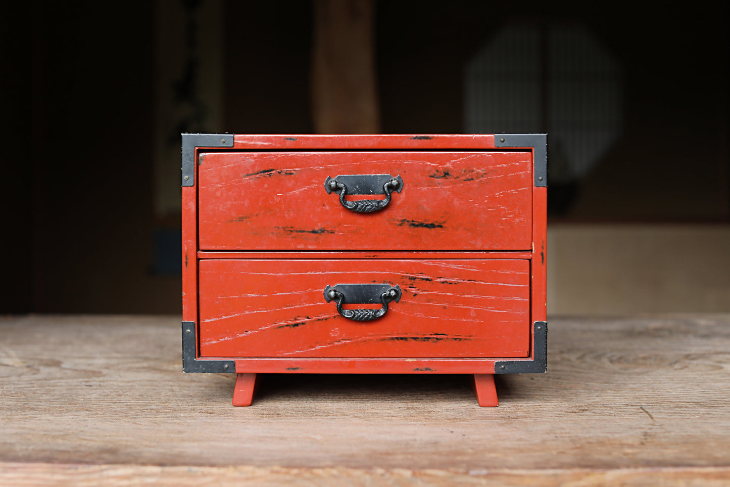 Japanese vintage furniture Small lacquer Chest of drawers "tansu" red & black urushi lacquer  wood hand craft H6.7×W8.7×11.8in/H17×22×30cm
