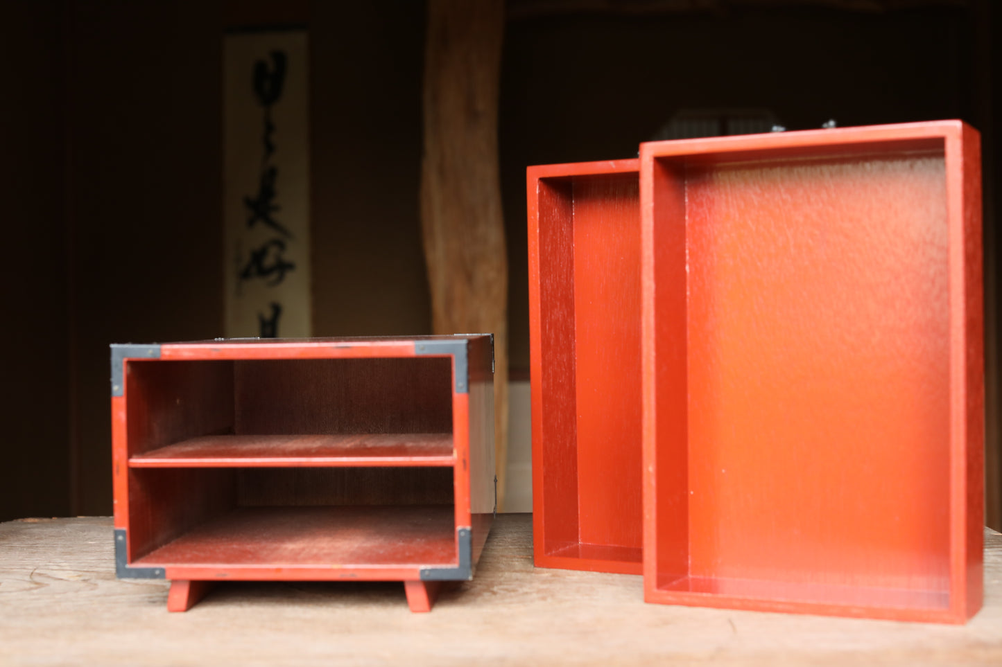 Japanese vintage furniture Small lacquer Chest of drawers "tansu" red & black urushi lacquer  wood hand craft H6.7×W8.7×11.8in/H17×22×30cm